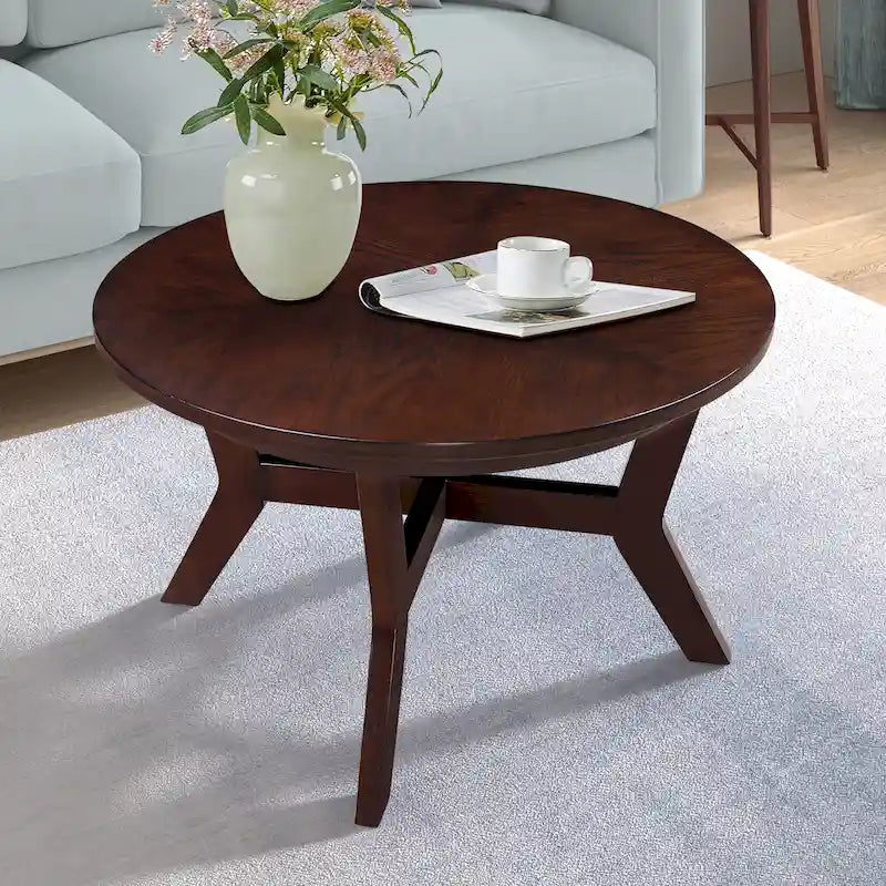 Table basse ronde en bois de 32 pouces pour salon, tables basses circulaires en bois de style Mid-Century ou Ferme pour appartement, montage facile