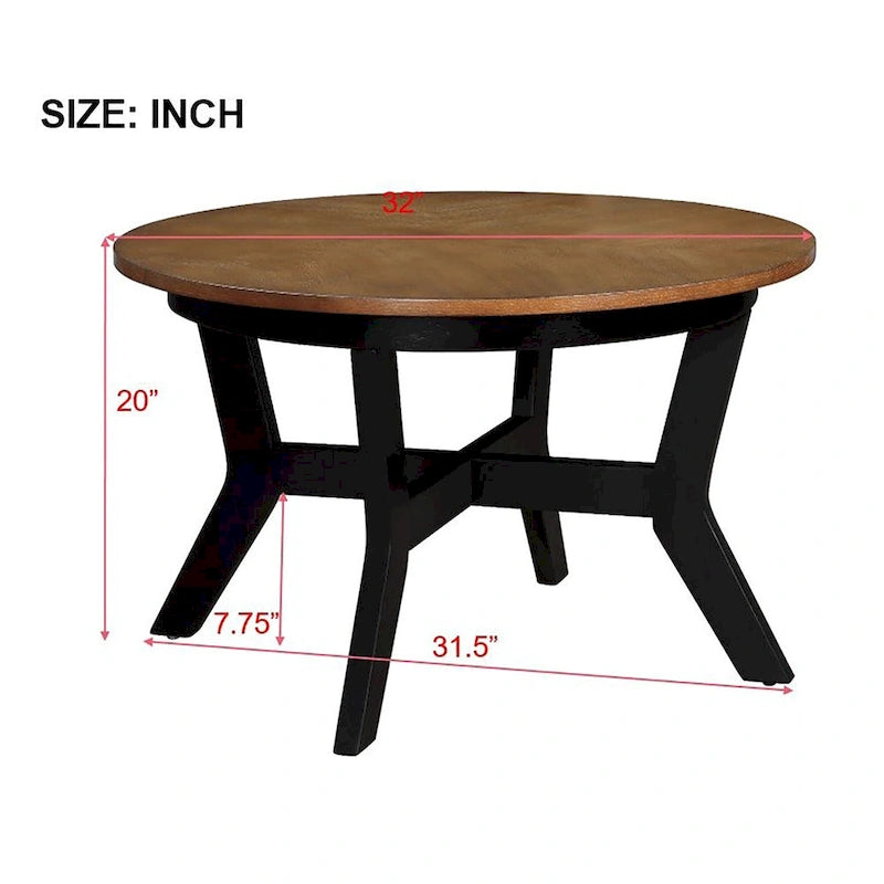 Table basse ronde en bois de 32 pouces pour salon, tables basses circulaires en bois de style Mid-Century ou Ferme pour appartement, montage facile