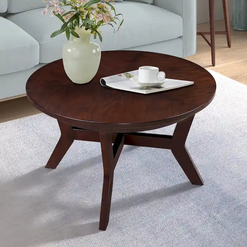 Table basse ronde en bois de 32 pouces pour salon, tables basses circulaires en bois de style Mid-Century ou Ferme pour appartement, montage facile