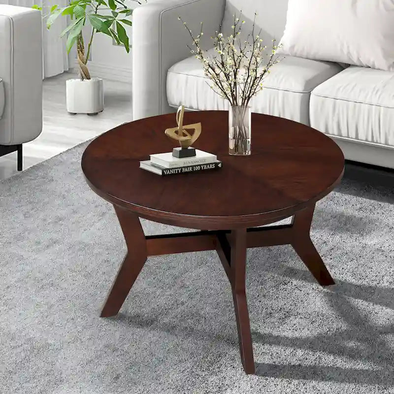 Table basse ronde en bois de 32 pouces pour salon, tables basses circulaires en bois de style Mid-Century ou Ferme pour appartement, montage facile