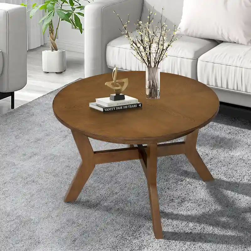 Table basse ronde en bois de 32 pouces pour salon, tables basses circulaires en bois de style Mid-Century ou Ferme pour appartement, montage facile