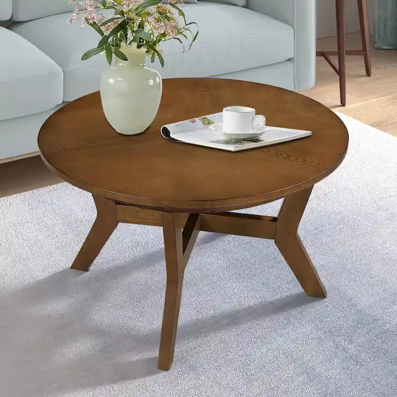 Table basse ronde en bois de 32 pouces pour salon, tables basses circulaires en bois de style Mid-Century ou Ferme pour appartement, montage facile