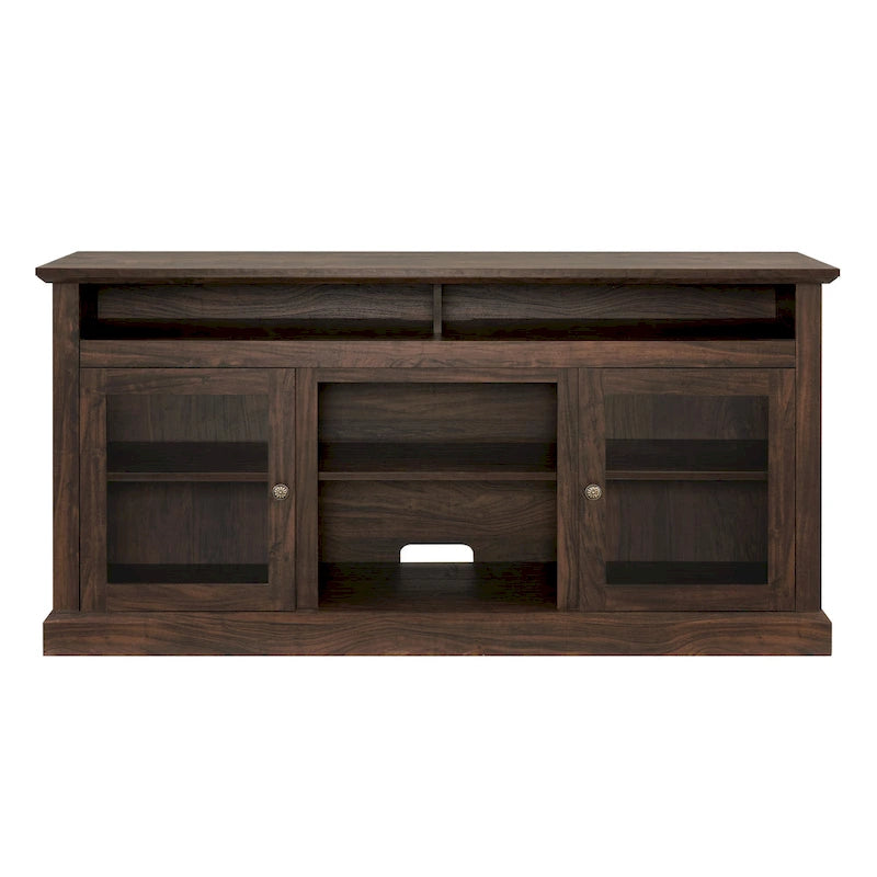 Meuble TV moderne Meuble de télévision Meuble console moderne pour TV jusqu'à 65 pouces avec porte vitrée et espaces de rangement ouverts et fermés