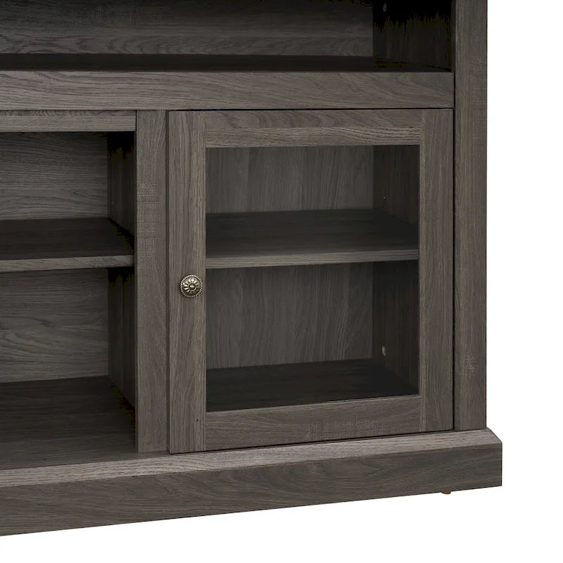 Meuble TV moderne Meuble de télévision Meuble console moderne pour TV jusqu'à 65 pouces avec porte vitrée et espaces de rangement ouverts et fermés