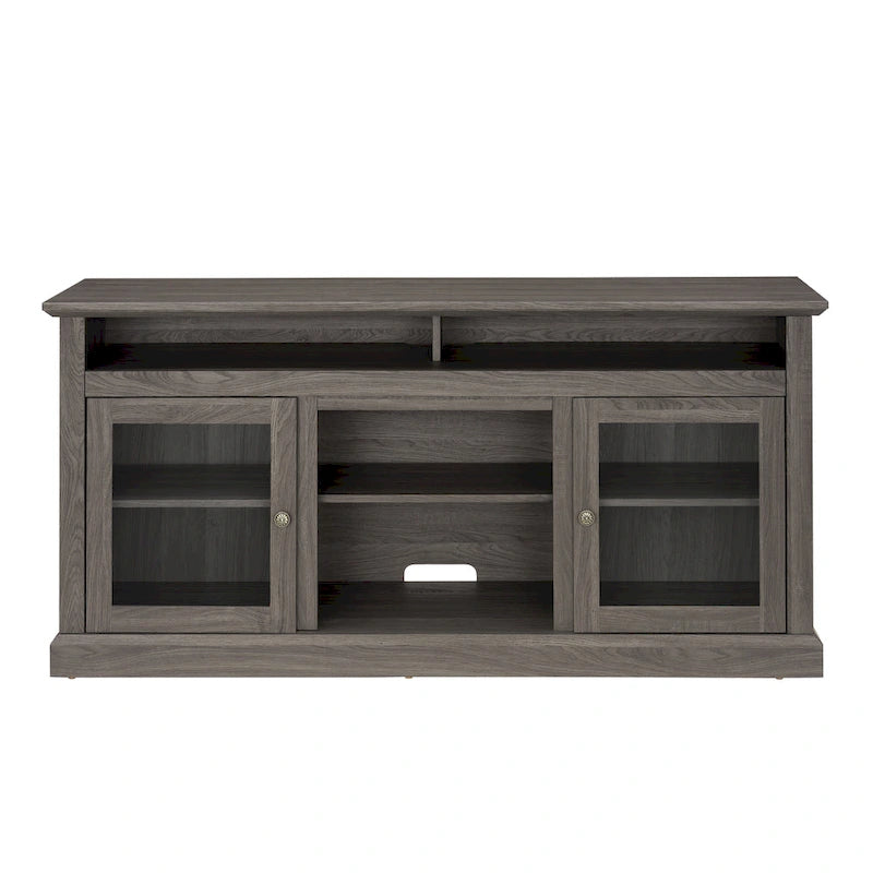 Meuble TV moderne Meuble de télévision Meuble console moderne pour TV jusqu'à 65 pouces avec porte vitrée et espaces de rangement ouverts et fermés
