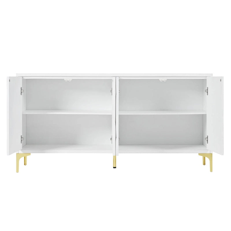 Buffet 4 portes sculpté créatif avec poignées escamotables, système d'ouverture par simple pression, idéal pour la salle à manger, le salon, la chambre et le couloir.