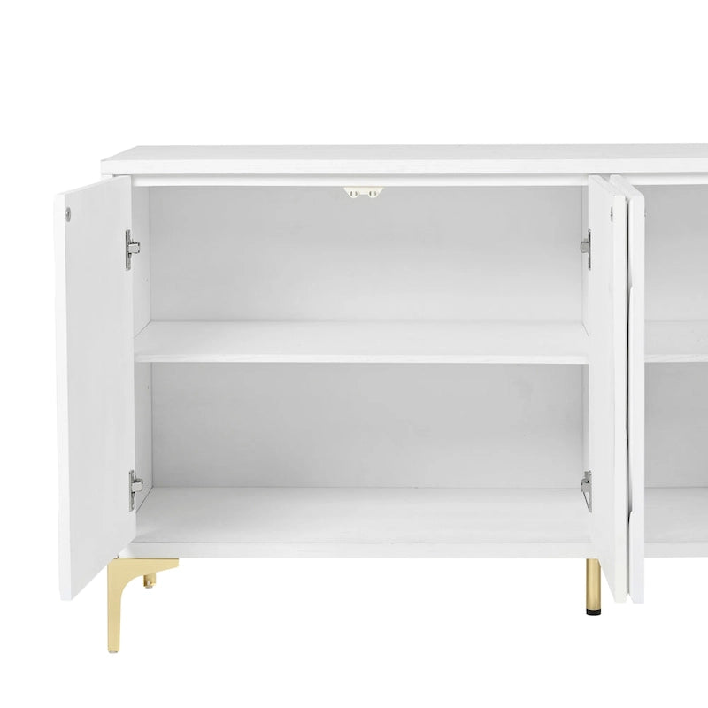 Buffet 4 portes sculpté créatif avec poignées escamotables, système d'ouverture par simple pression, idéal pour la salle à manger, le salon, la chambre et le couloir.