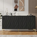 Buffet 4 portes sculpté créatif avec poignées escamotables, système d'ouverture par simple pression, idéal pour la salle à manger, le salon, la chambre et le couloir.