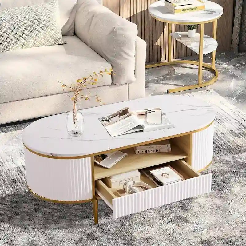 Table basse ovale moderne avec tiroirs pour le salon