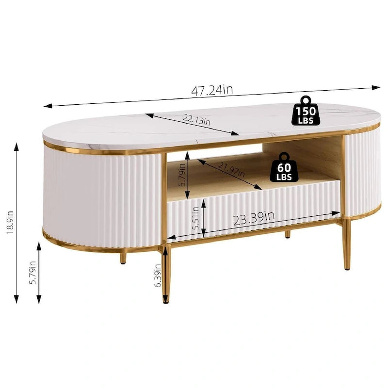 Table basse ovale moderne avec tiroirs pour le salon