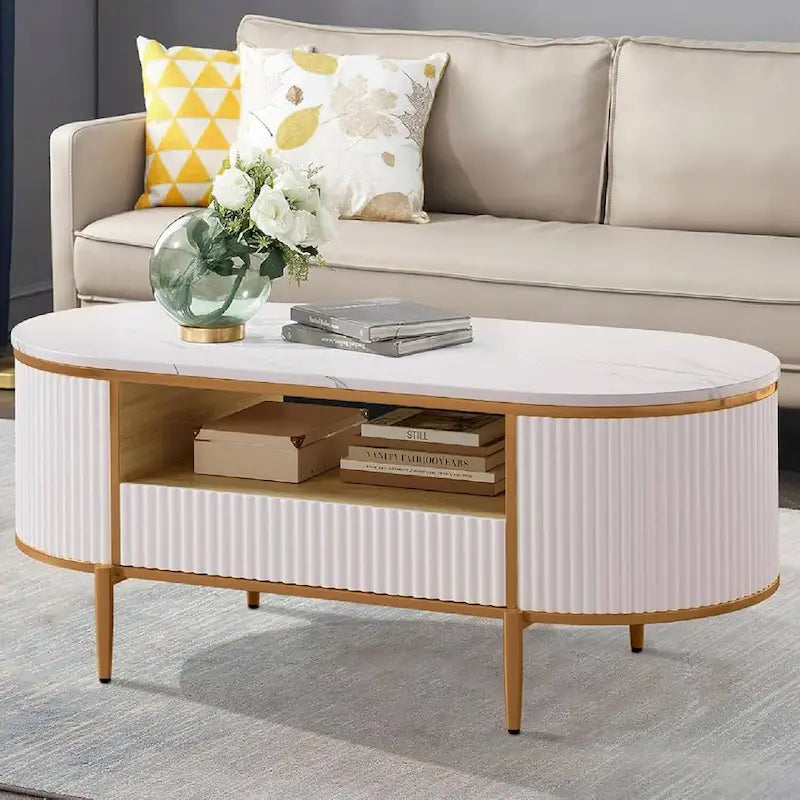 Table basse ovale moderne avec tiroirs pour le salon