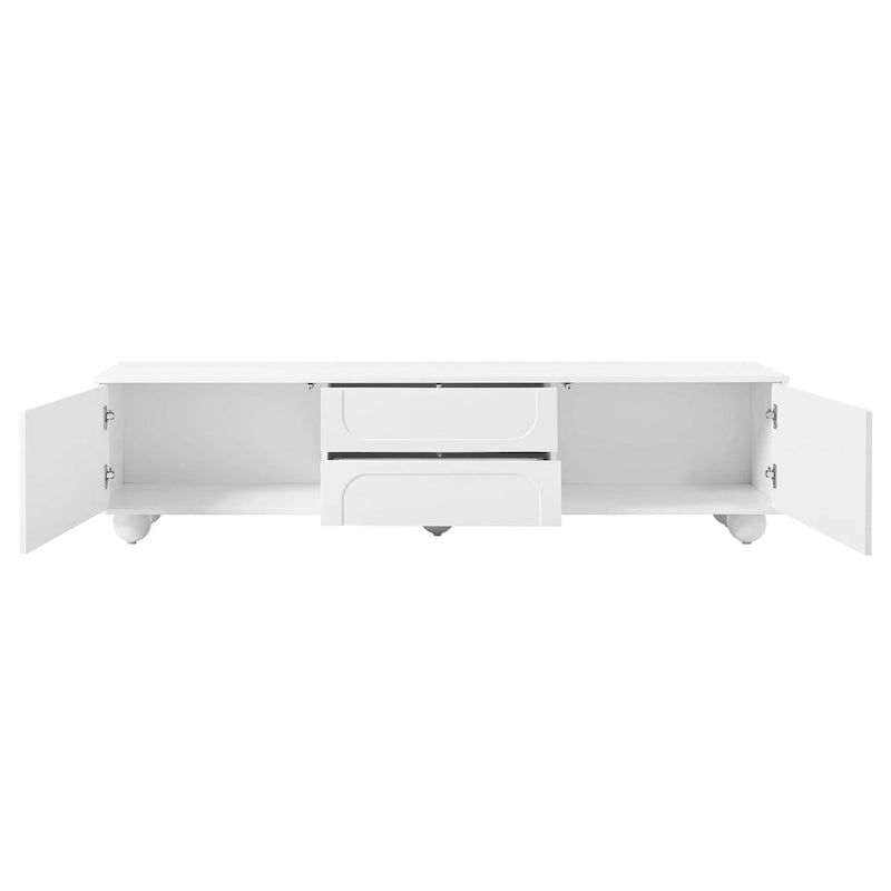 Meuble TV de rangement moderne avec 2 armoires à rebond, 2 tiroirs et 5 pieds ronds pour salon et chambre
