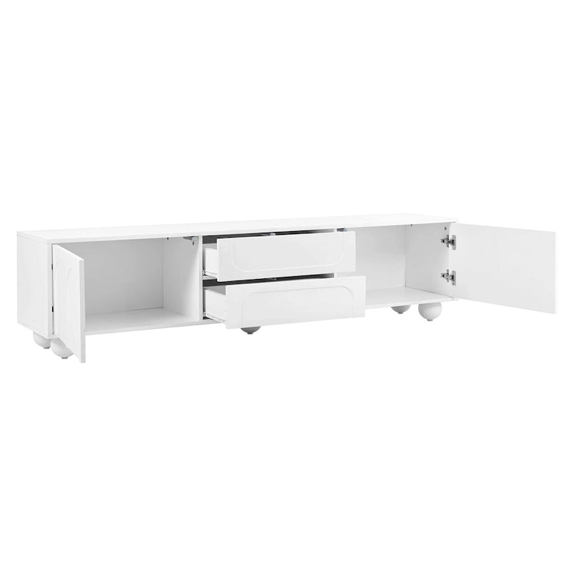 Meuble TV de rangement moderne avec 2 armoires à rebond, 2 tiroirs et 5 pieds ronds pour salon et chambre