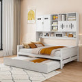 Lit de repos pleine grandeur avec lit gigogne double, cadre de lit en bois massif avec armoire tout-en-un et étagère, lit de repos compact pour chambre à coucher