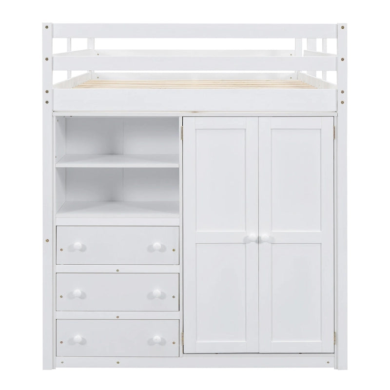 Lit mezzanine en bois massif avec armoire et bureau