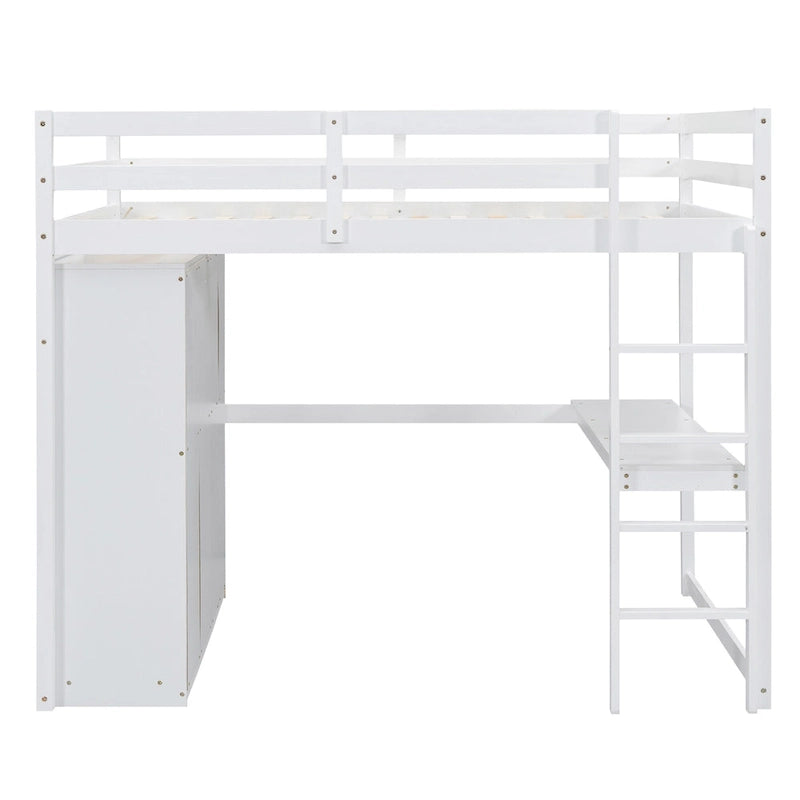 Lit mezzanine en bois massif avec armoire et bureau