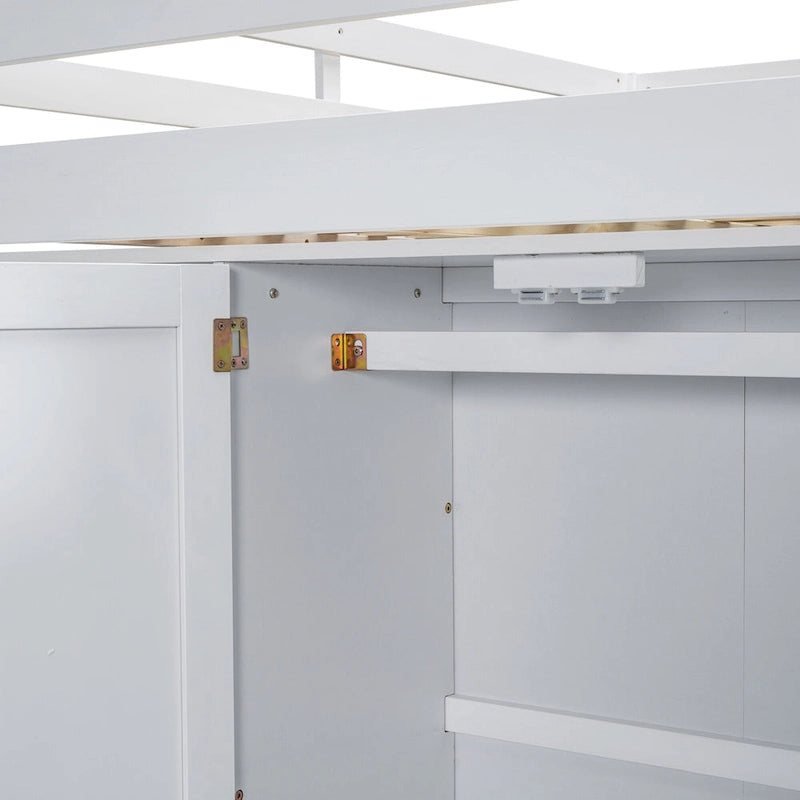 Lit mezzanine en bois massif avec armoire et bureau