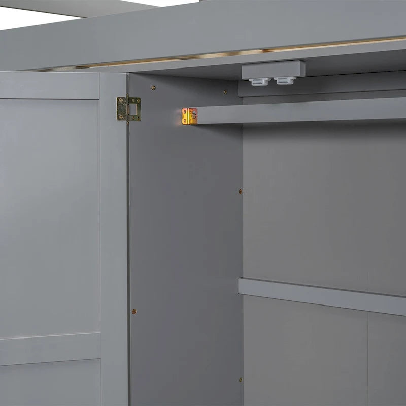 Lit mezzanine en bois massif avec armoire et bureau