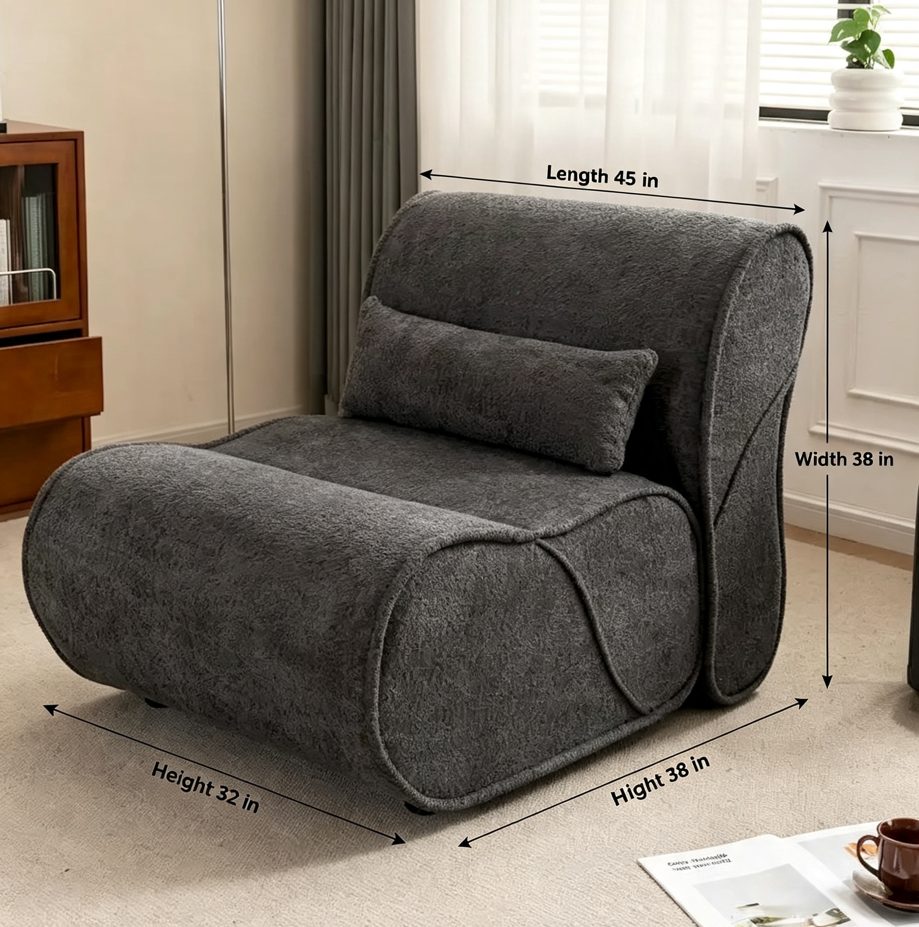 Fauteuil inclinable en velours doux, fauteuil de salon confortable avec rembourrage lombaire, idéal pour le salon, la chambre ou le bureau