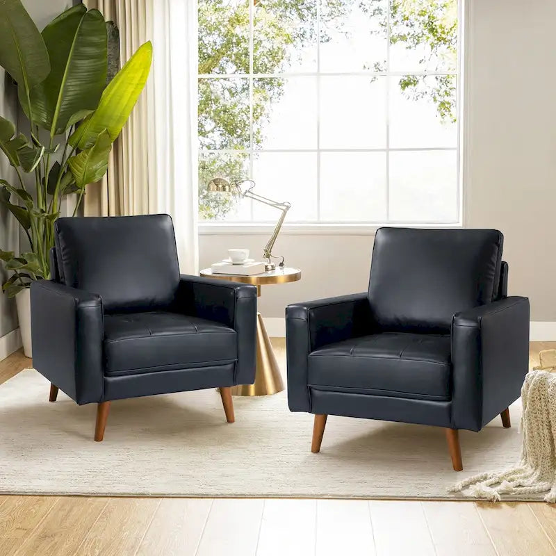 Fauteuil en cuir véritable du milieu du siècle