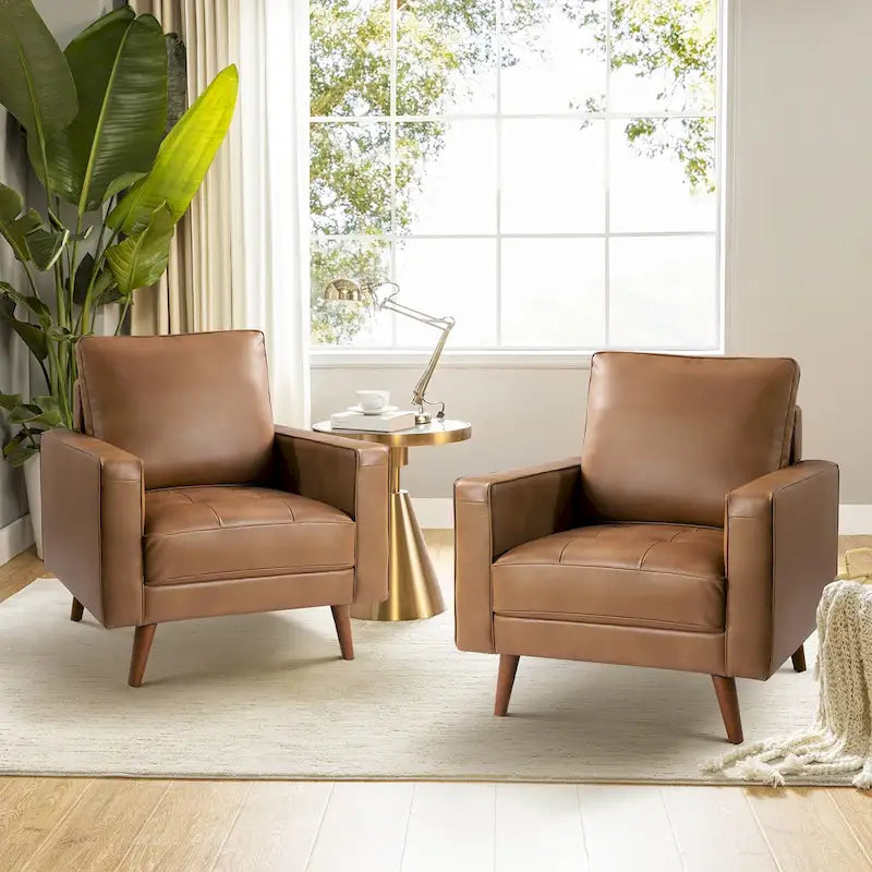 Fauteuil en cuir véritable du milieu du siècle