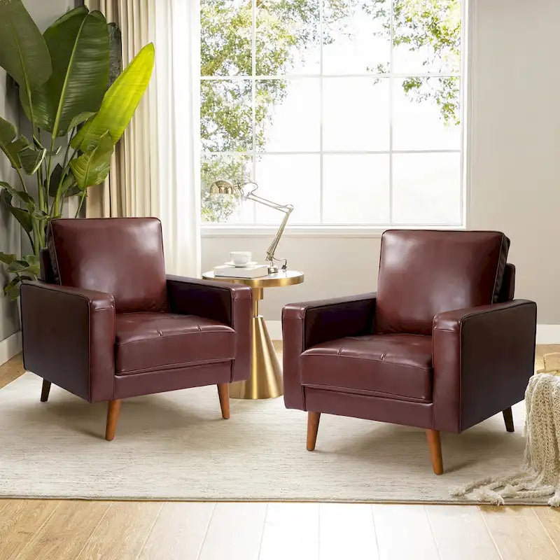 Fauteuil en cuir véritable du milieu du siècle