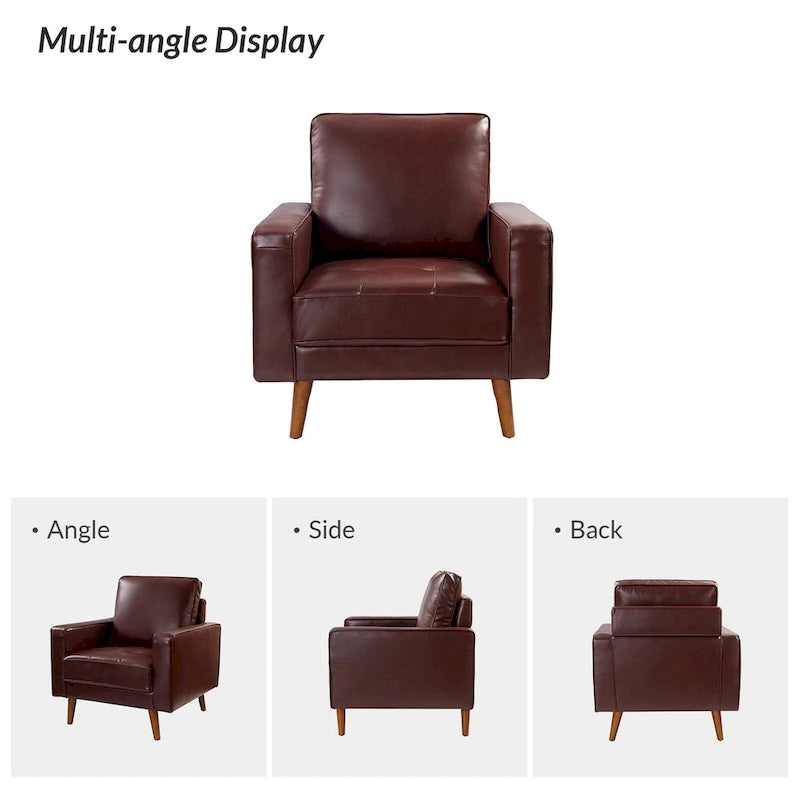 Fauteuil en cuir véritable du milieu du siècle