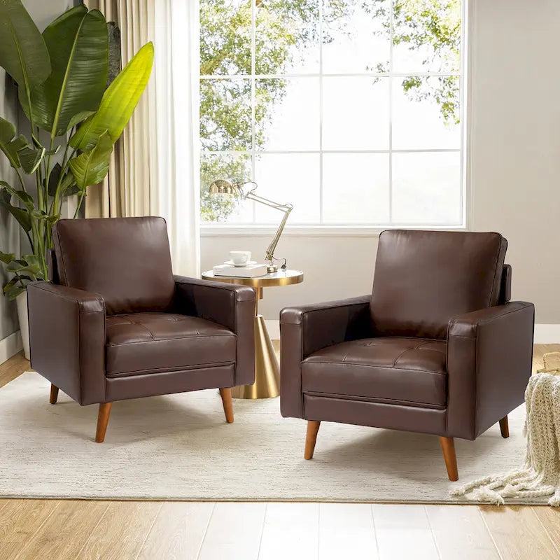 Fauteuil en cuir véritable du milieu du siècle