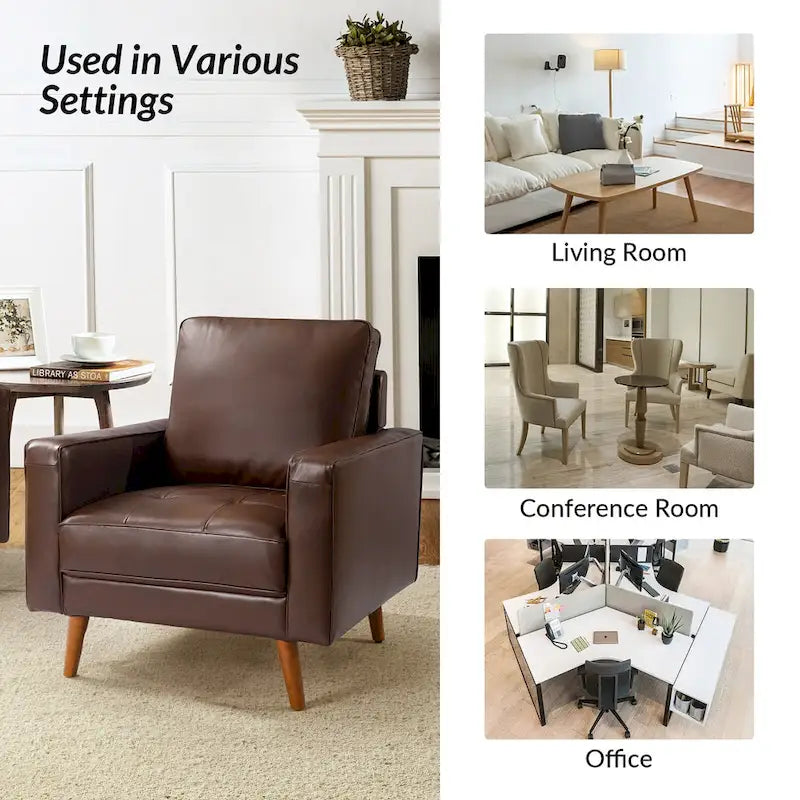 Fauteuil en cuir véritable du milieu du siècle