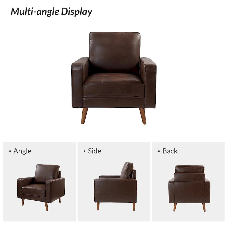 Fauteuil en cuir véritable du milieu du siècle