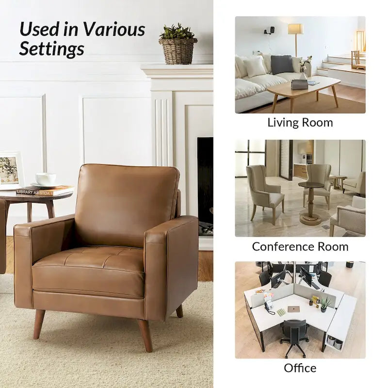 Fauteuil en cuir véritable du milieu du siècle