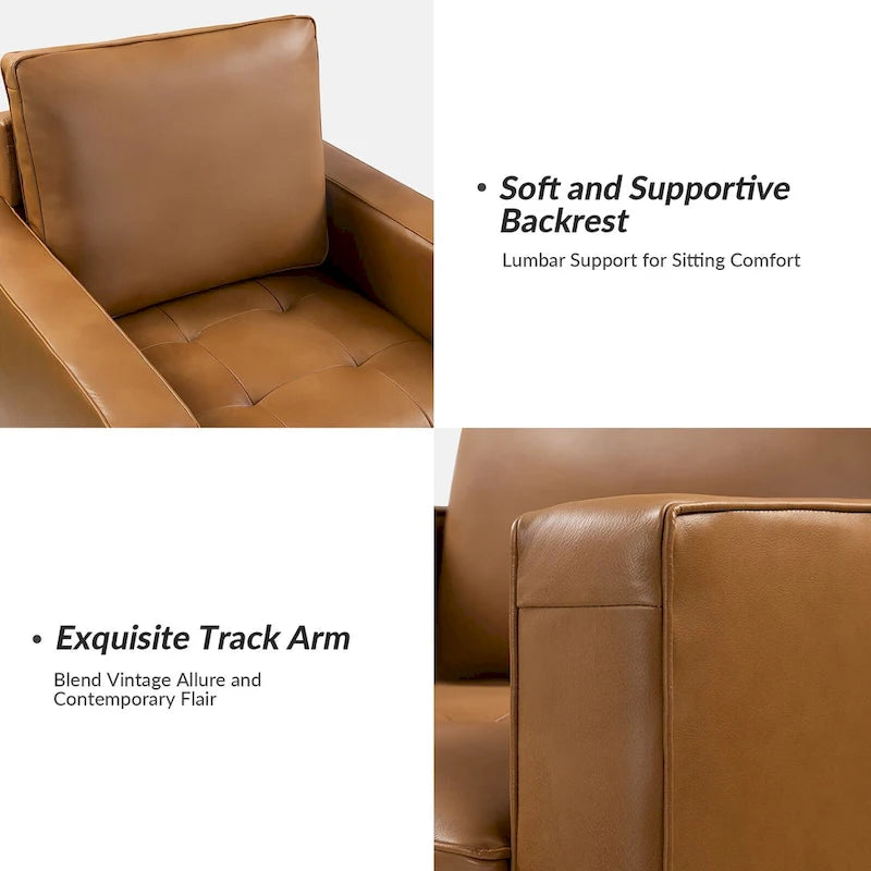Fauteuil en cuir véritable du milieu du siècle
