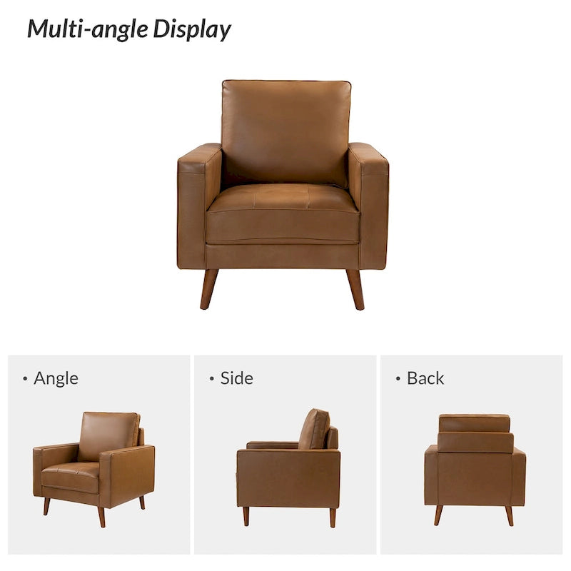 Fauteuil en cuir véritable du milieu du siècle