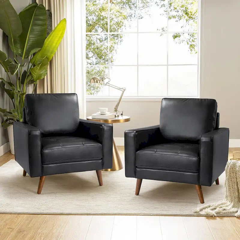 Fauteuil en cuir véritable du milieu du siècle