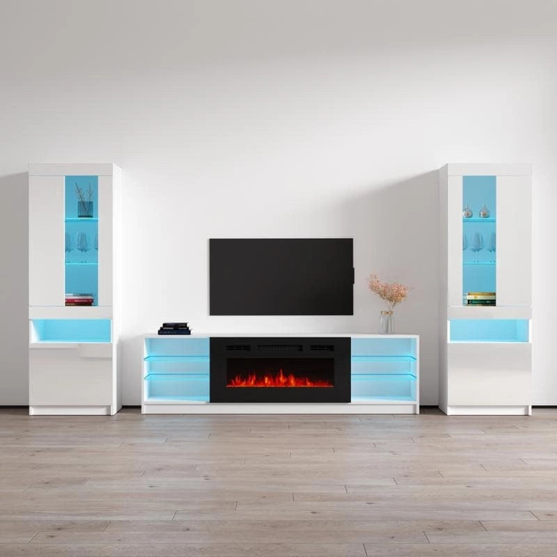 Meuble TV mural moderne avec cheminée électrique
