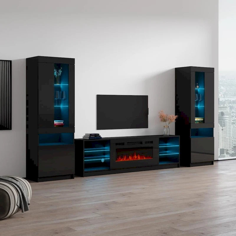 Meuble TV mural moderne avec cheminée électrique