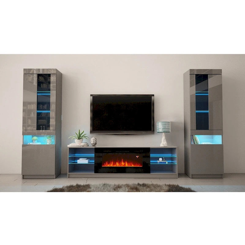 Meuble TV mural moderne avec cheminée électrique