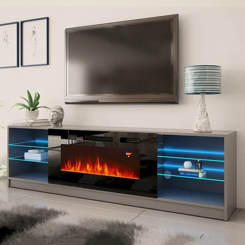 Meuble TV mural moderne avec cheminée électrique