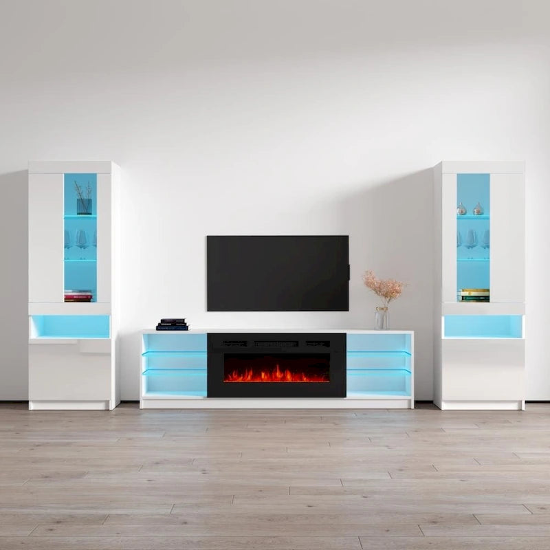 Meuble TV mural moderne avec cheminée électrique