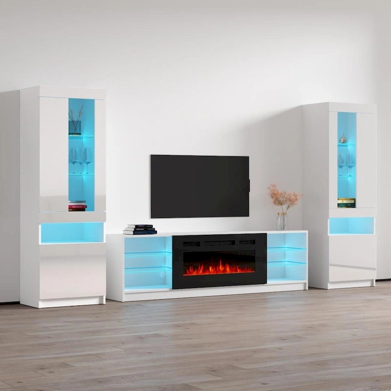 Meuble TV mural moderne avec cheminée électrique