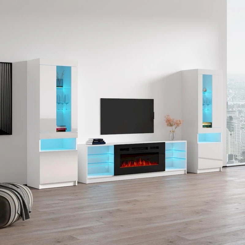 Meuble TV mural moderne avec cheminée électrique