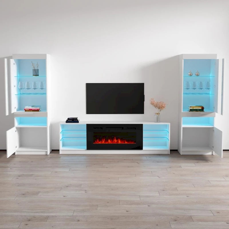 Meuble TV mural moderne avec cheminée électrique