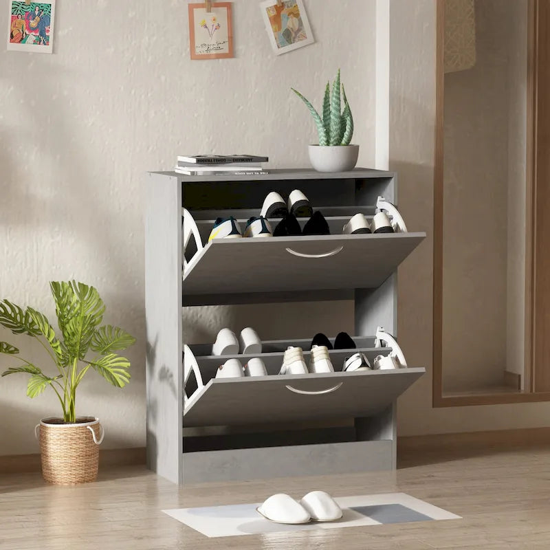 Meuble à chaussures moderne pour entrée, meuble à chaussures de sol à 2 niveaux