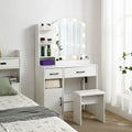Coiffeuse avec miroir lumineux, 3 tiroirs et armoire de rangement
