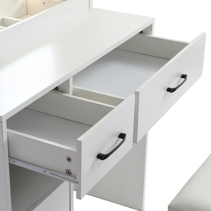 Coiffeuse avec miroir lumineux, 3 tiroirs et armoire de rangement