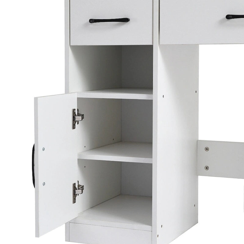 Coiffeuse avec miroir lumineux, 3 tiroirs et armoire de rangement