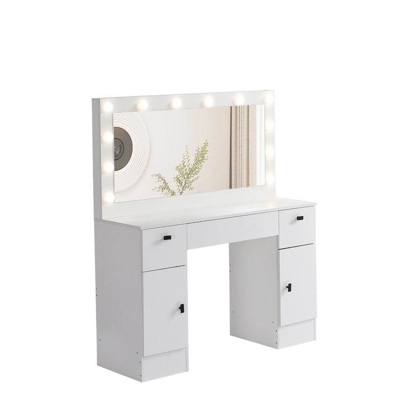 Coiffeuse avec miroir lumineux, 3 tiroirs et armoire de rangement