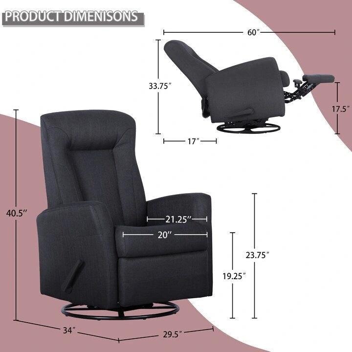 Fauteuil inclinable pivotant de 29,5 po de largeur, fauteuil inclinable, causeuse inclinable