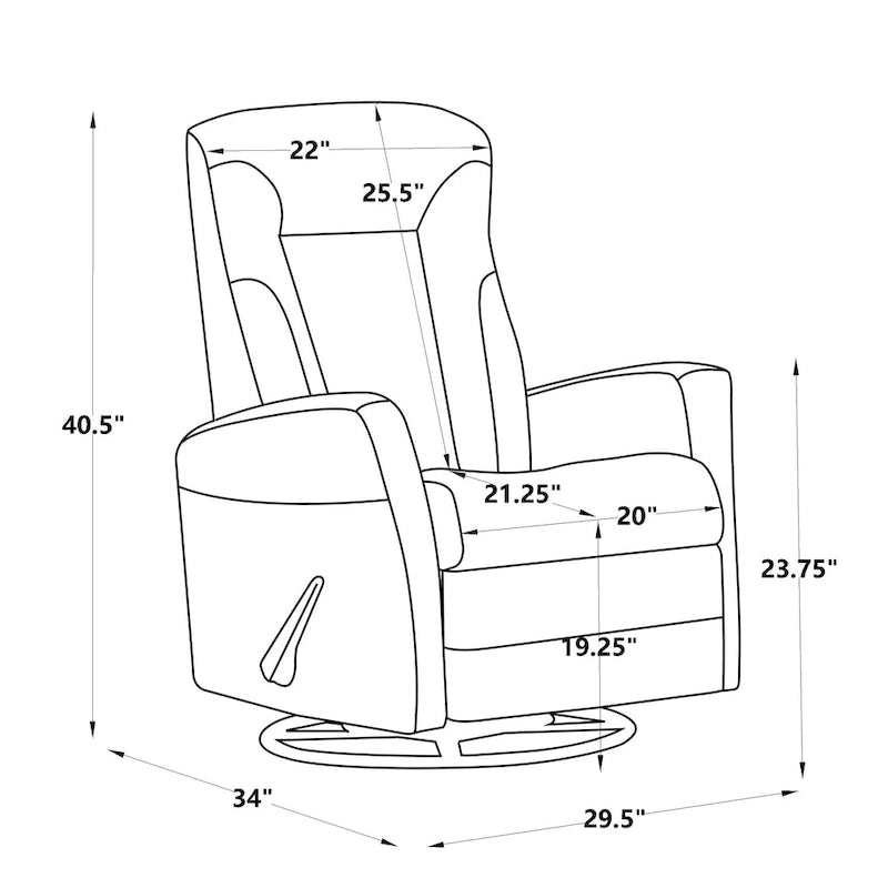 Fauteuil inclinable pivotant de 29,5 po de largeur, fauteuil inclinable, causeuse inclinable