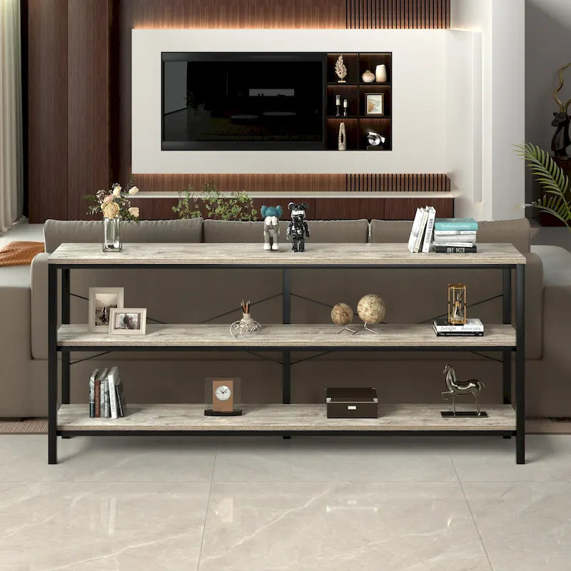 55 Table console étroite et longue avec étagère de rangement pour meuble TV